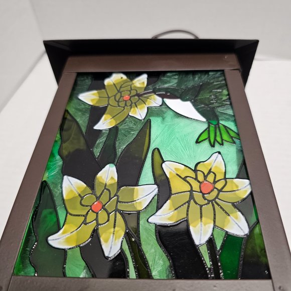 New Pagoda Zen Stained Floral Glass Solar Powered Garden Humming Bird Lantern - Picture 11 of 16